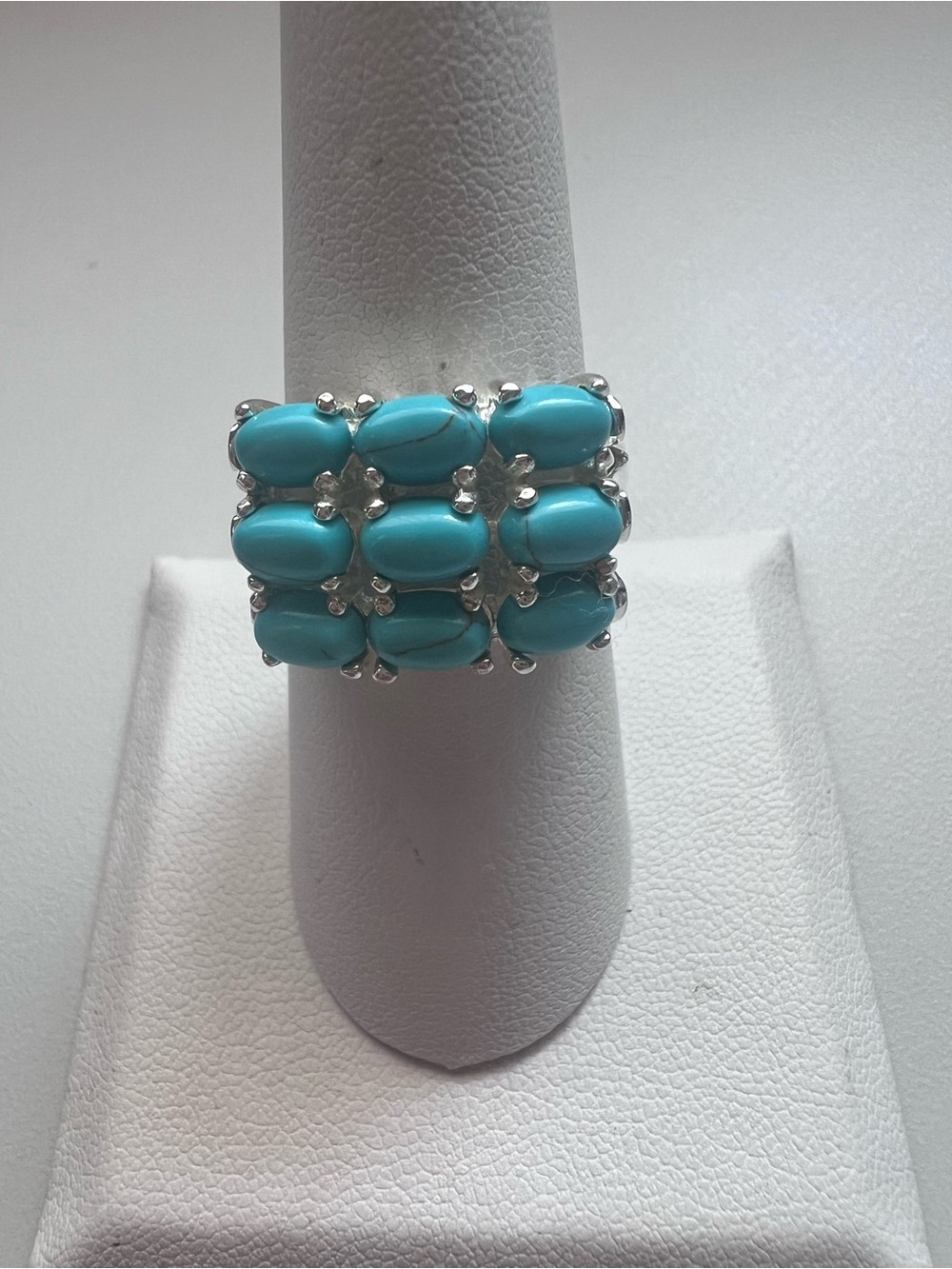 Vintage Sterling Silver Turquoise Cluster Ring Size 8